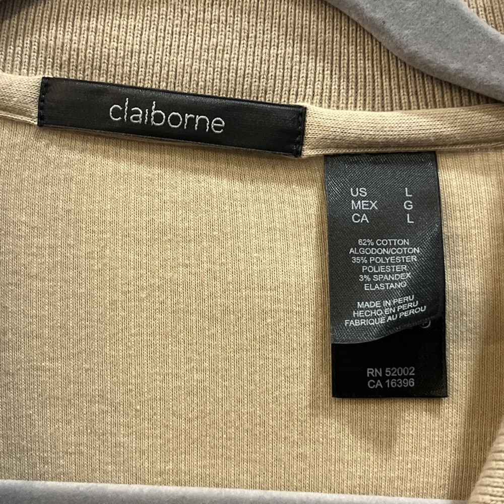 Claiborne Men Tan Textured Ribbed Knit Polo Shirt Size Large Short Sleeve Casual - Picture 3 of 7